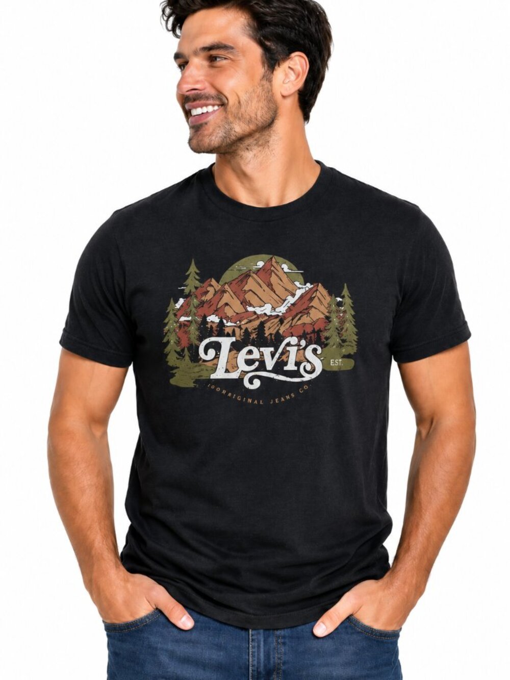 Levi's Y2K Retro Relaxed Fit Mountain Graphic T-Shirt Mens XL Black Short Sleeve